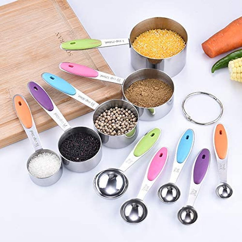 Measuring Cups and Spoon Set of 10 - Stainless Steel with Nonslip Silicone Handle image number 3