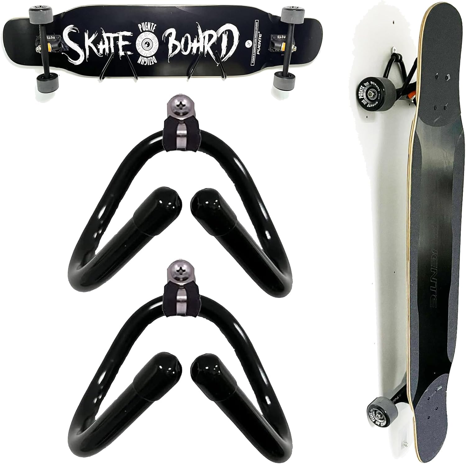 Pmsanzay 2 Pack Universal Skateboard Wall Mount Rack. Horizontally/Vertically Wall Mounted Storage - Fits Virtually All Cruiser Boards, Skateboards, Penny Boards, Longboards,Etc (Hardware Included) image number 6