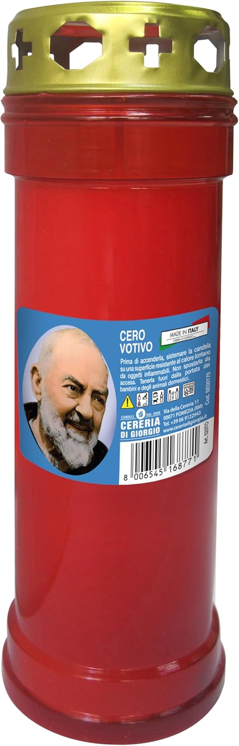 Votive Candle for the Sacred Heart with Rain Cover &ndash; Colour Red &ndash; Model P50 &ndash; Burn Time 55 Hours image number 5