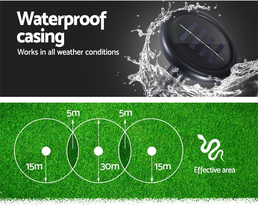 Gardeon Snake Repeller, Set of 4 Multi Pulse Solar Powered Repellent Ultrasonic Pest Mouse Repellers Rat Trap Possum Deterrent for Lawns Garden, Water Resistant ABS Plastic Black image number 1