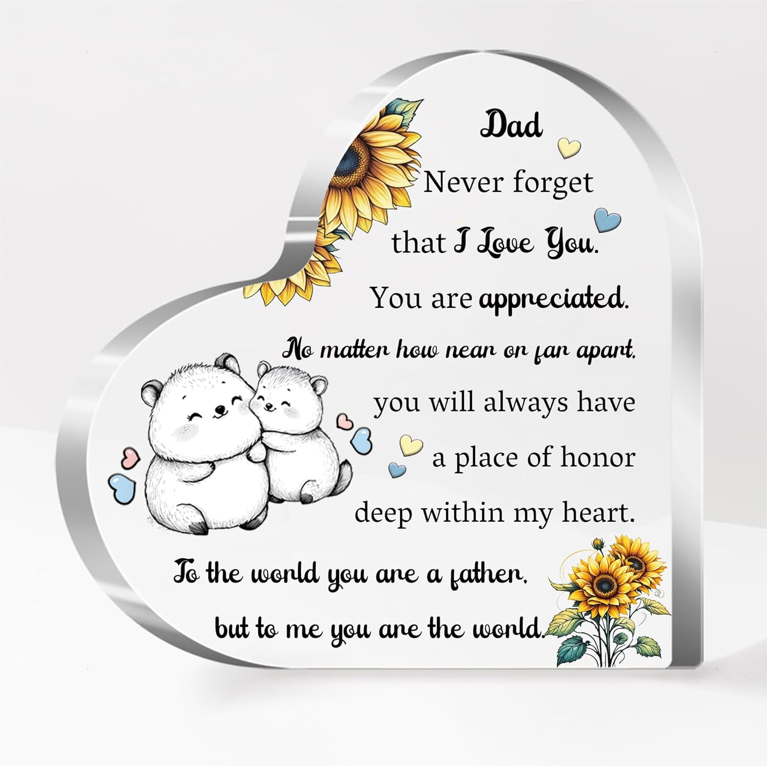 Dad Gifts Daddy Present Father'S Day Gift 2PC Set Acrylic Heart Plaques Bookmark Women Gift Papa Desk Signs Christmas Birthday for Him Thanksgiving New Year Page Markers Reading Accessory