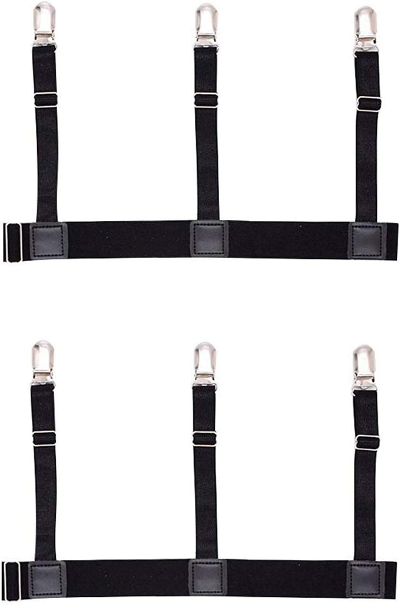 Pejoye Shirt Stays Garters Holders Keepers Straps for Man Elastic and Adjustable with Non-Slip Clips Locking Clamps to Keep the Shirt in the Trousers - 1 Pair Black (O-Shape), Black, One Size image number 4