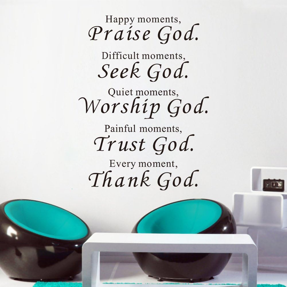 Maydahui Scripture Wall Decal Bible Verse Wall Sticker(16.9 * 22.8Inch) Christian Decals Praise God Difficult Moment Seek God Sticker for Office Living Room Mirror Home Decor image number 1