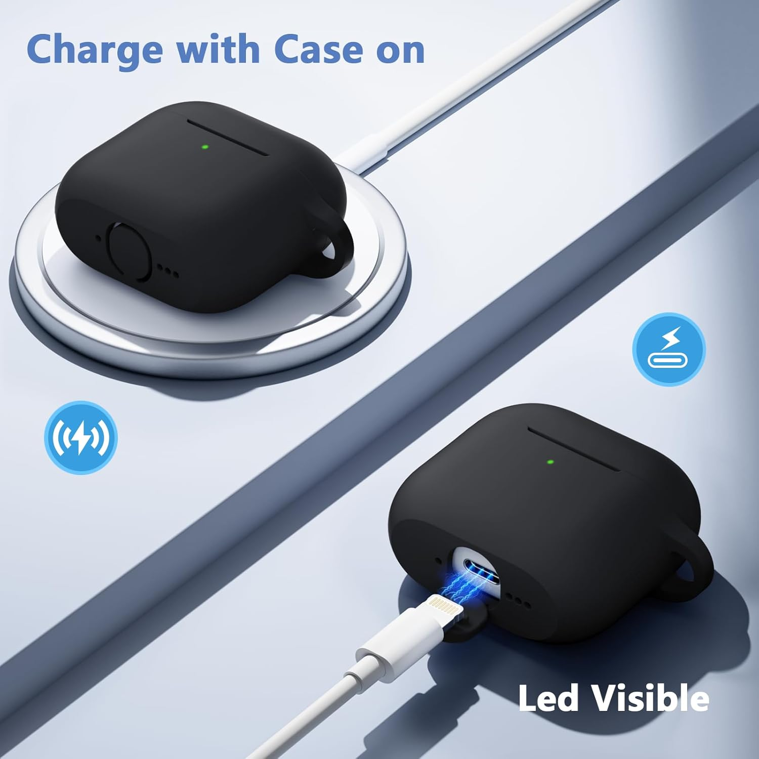 Ouwegaga Compatible with Airpods 4Th Generation Case Cover(2024), Soft Silicone Full Protective Cover for Airpods 4 Case with Keychain, Compatible with Apple Airpods 4 Case for Women Men, Black - Black image number 3