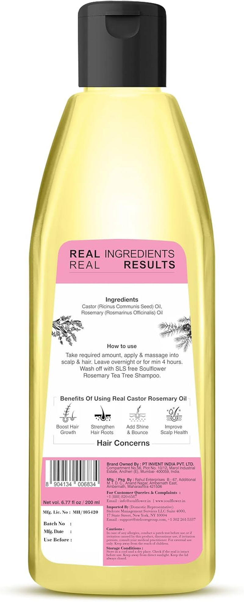 Soulflower Rosemary Castor Oil for Hair Growth, Hair Fall Control, Frizzy Hair - 100% Pure, Natural, Cold Pressed, Preservative Free - 6.7 Fl Oz / 200Ml image number 3
