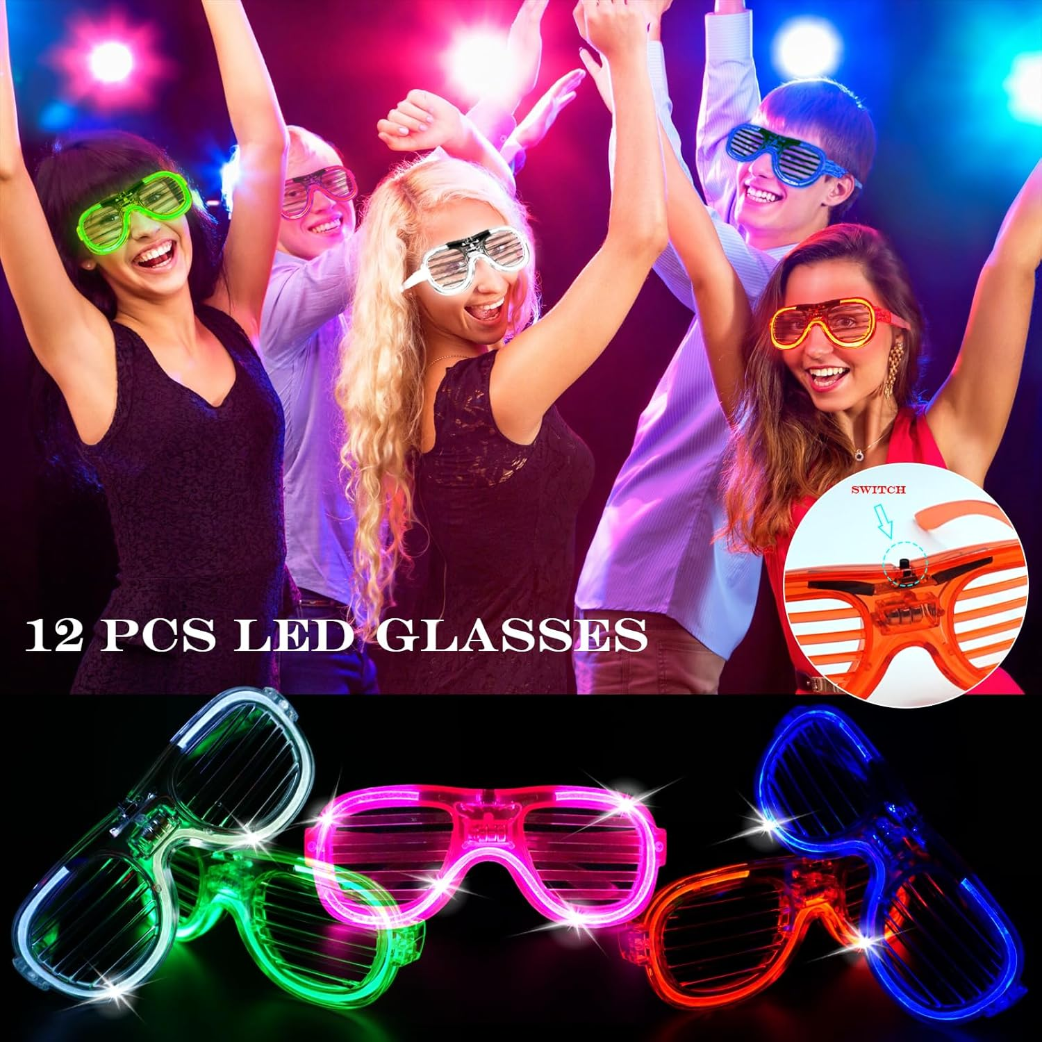 Auolen 290 PCS Glow in the Dark Party Supplies, 24 Glow Fiber Optic Wands, 15 LED Glasses and 200 Glow Sticks, 33 Finger Lights, 18 Hairs, Glow Party Favors for Halloween, Concert, Raves Birthday image number 3
