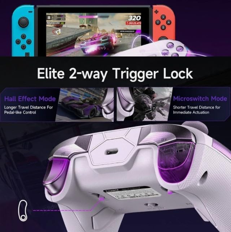 Easysmx D10 Game Controller - Enhanced Wireless Bluetooth Controller with Advanced TMR Sticks / 2-Way Trigger Lock/Intelligent Charging Dock/Mecha-Tactile Buttons - Multi-Platform Compatible (Purple) image number 4