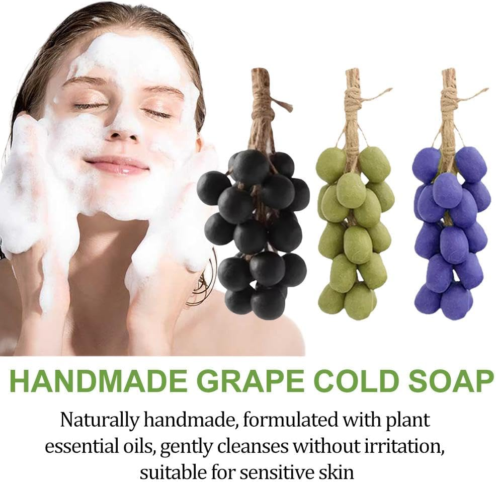 Grape Soap on a Rope,Handmade Cluster Grape Shaped Soap on Vine Bar, Face & Body Bath for Shower,Romantic & Unique Gifts for Christmas,Natural Grapes Scented Soaps for Spa Bath Home Decor (Green) - Purple image number 6