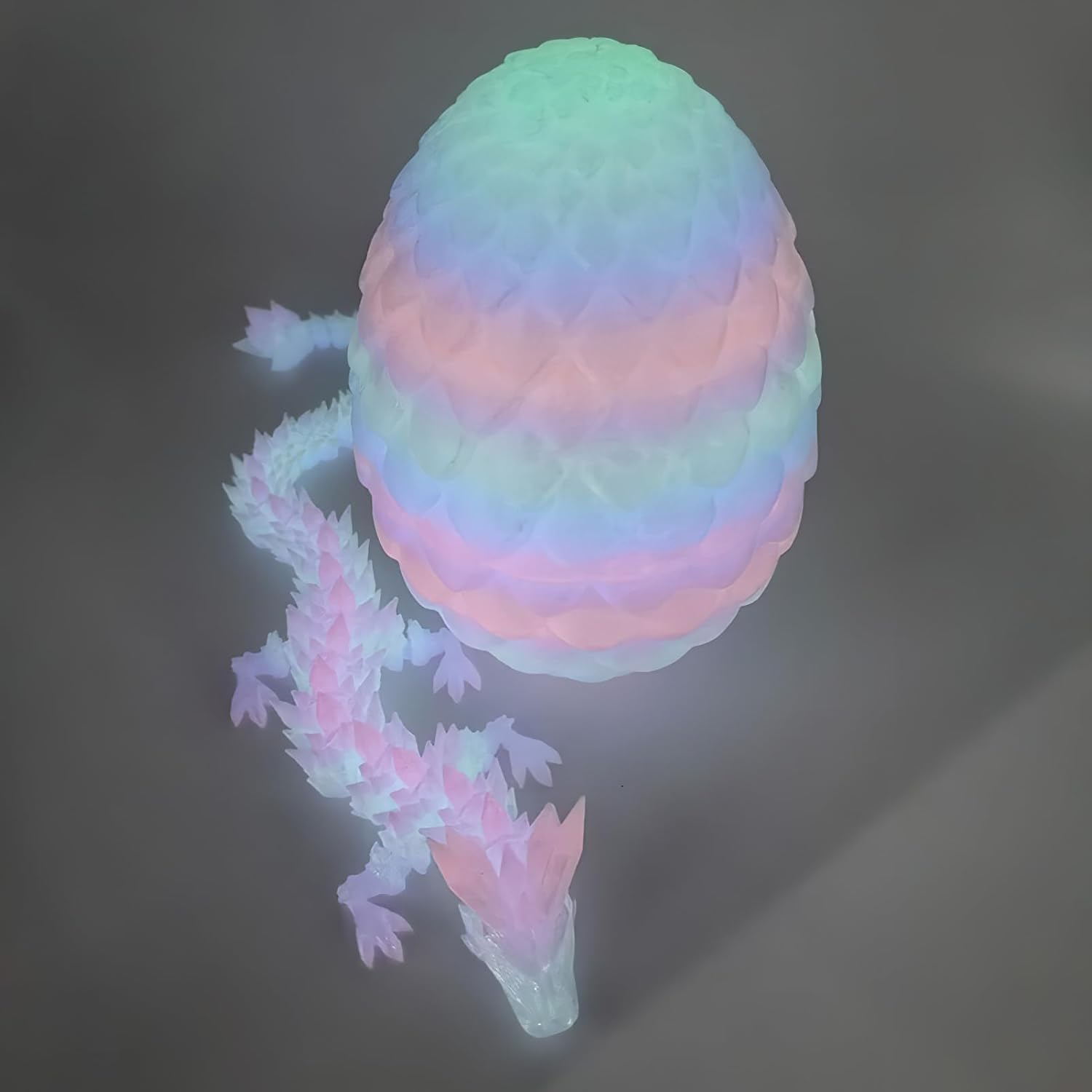 3D Printed Rainbow Dragon Eggs with 11" Articulated Dragon inside - Glow in the Dark Surprise Egg, Stress Relief & Focus Promotion, Home & Office Decor