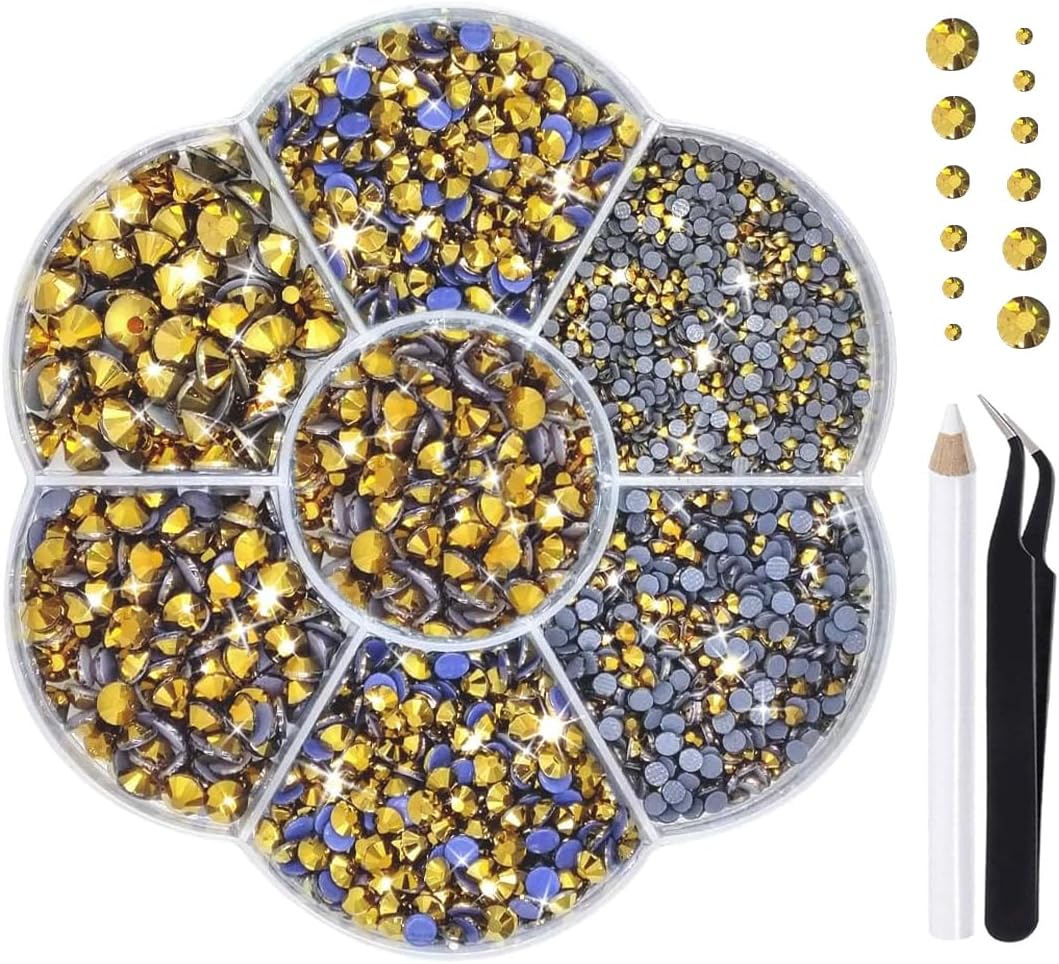 Liliume 5000 X Hotfix Rhinestones, Light Violet Rhinestones, 21 Colours, 5 Sizes, 2 Mm, 3 Mm, 4 Mm, 4.8 Mm, Rhinestone Glass, round Rhinestones for Clothes, Shoes and DIY Crafts (Purshcia)