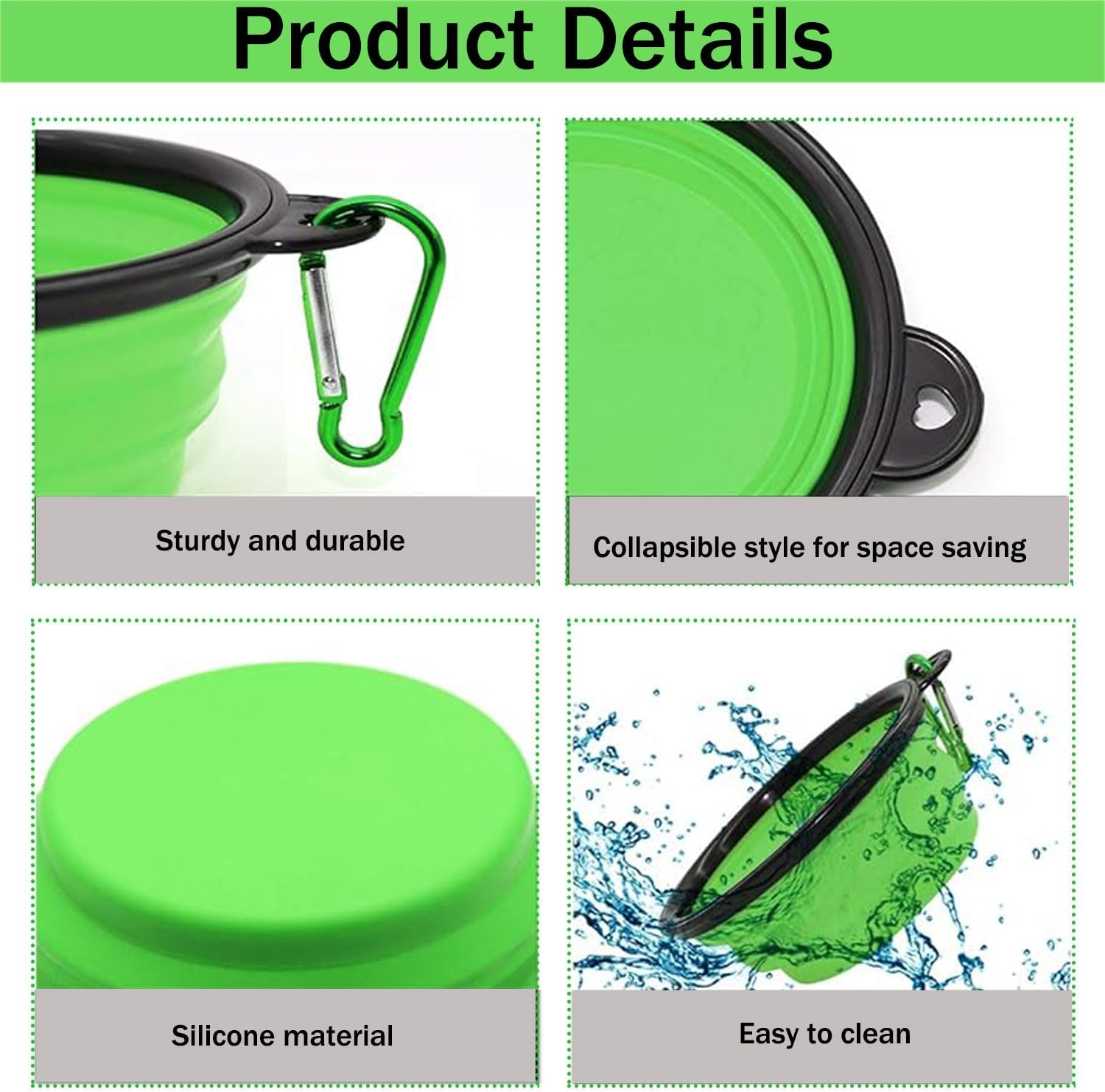 Yqkangzhu 2 Pcs Collapsible Pet Bowl, Silicone Dog Travel Bowls, BPA Free Portable Pet Feeding and Water Bowl, Foldable Cat Food Dishes with Carabiner Clip for Hiking, Walking, Outdoor Activities image number 5