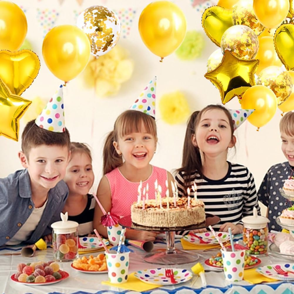 ATDORO 28Pcs Balloon Happy Birthday Party Decorations for Women, Confetti Balloons Star Heart Foil Balloons Wedding Decorations, Helium Ballons Girl Boy Baby Shower (Gold) image number 1