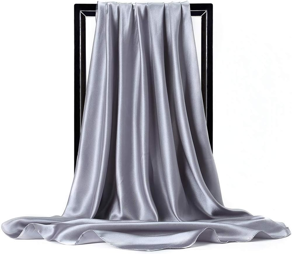 ASUITOFK 35" Womens Large Satin Square Scarf Silk Feeling Hair Wrapping Gift Headscarf Scarves - Black image number 2