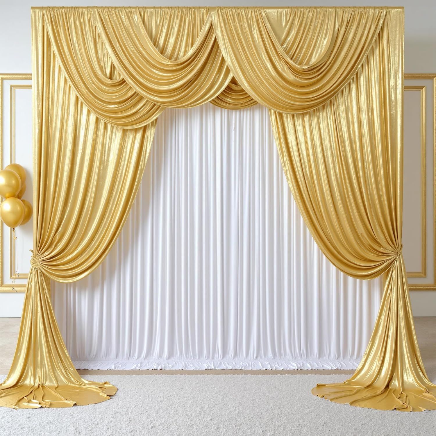 Partyvillage 10X10Ft Gold Sequin Backdrop Curtain -2 Panels 5X10Ft Wrinkle Free Shimmer Back Drop Cloth, Glitter Backdrop Drapes for Photography, Birthday, Wedding, Graduation Background