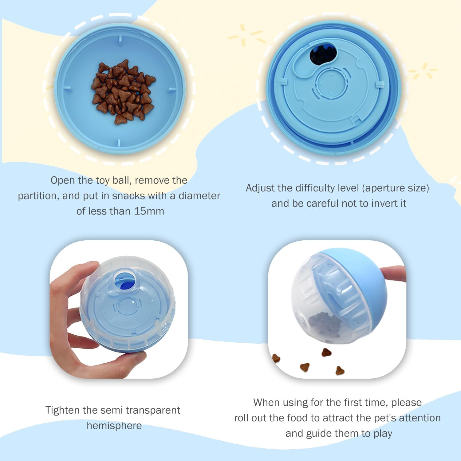 TORMEN Dog Treat Ball Toy, Pet Zone IQ Dispensing Interactive Food Dispenser Puzzle for Pets, Adjustable Difficulty, Durable Leak-Resistant Ball, Treat-Dispensing Toy for Exercise & Fun (Blue) image number 4