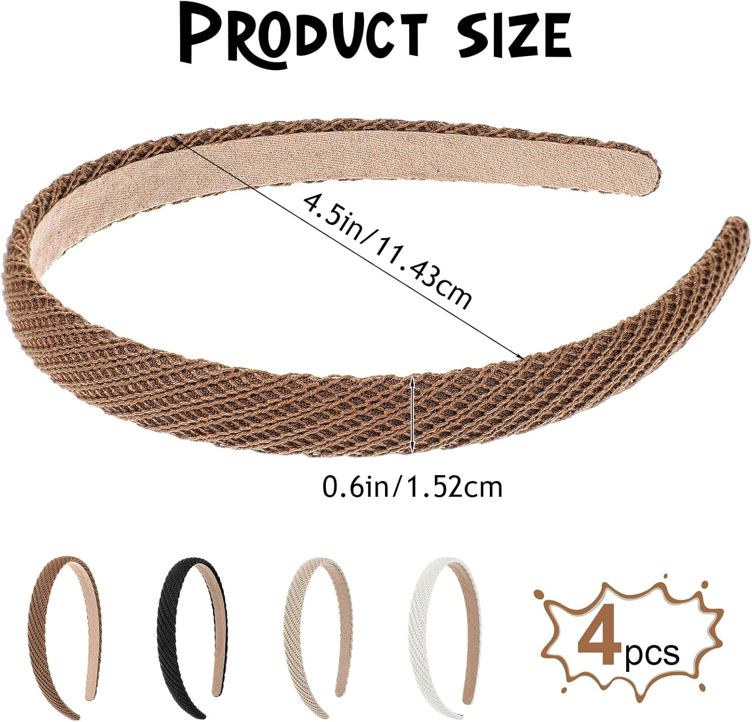 KFHENSOMR Pack of 4 Trendy Headbands, Women'S Elegant Thin Hair Band for Women and Girls (Black/Beige/Coffee/Brown) image number 2