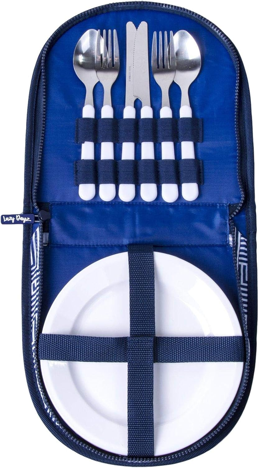 Lazy Dayz Camping Silverware Kit Cutlery Organizer Utensil Picnic Set Portable Flatware Holder-8 Piece Stainless Steel Utensils with Plates for Camp Kitchen Bbq'S Travel Cutlery Set for 2 Person image number 2