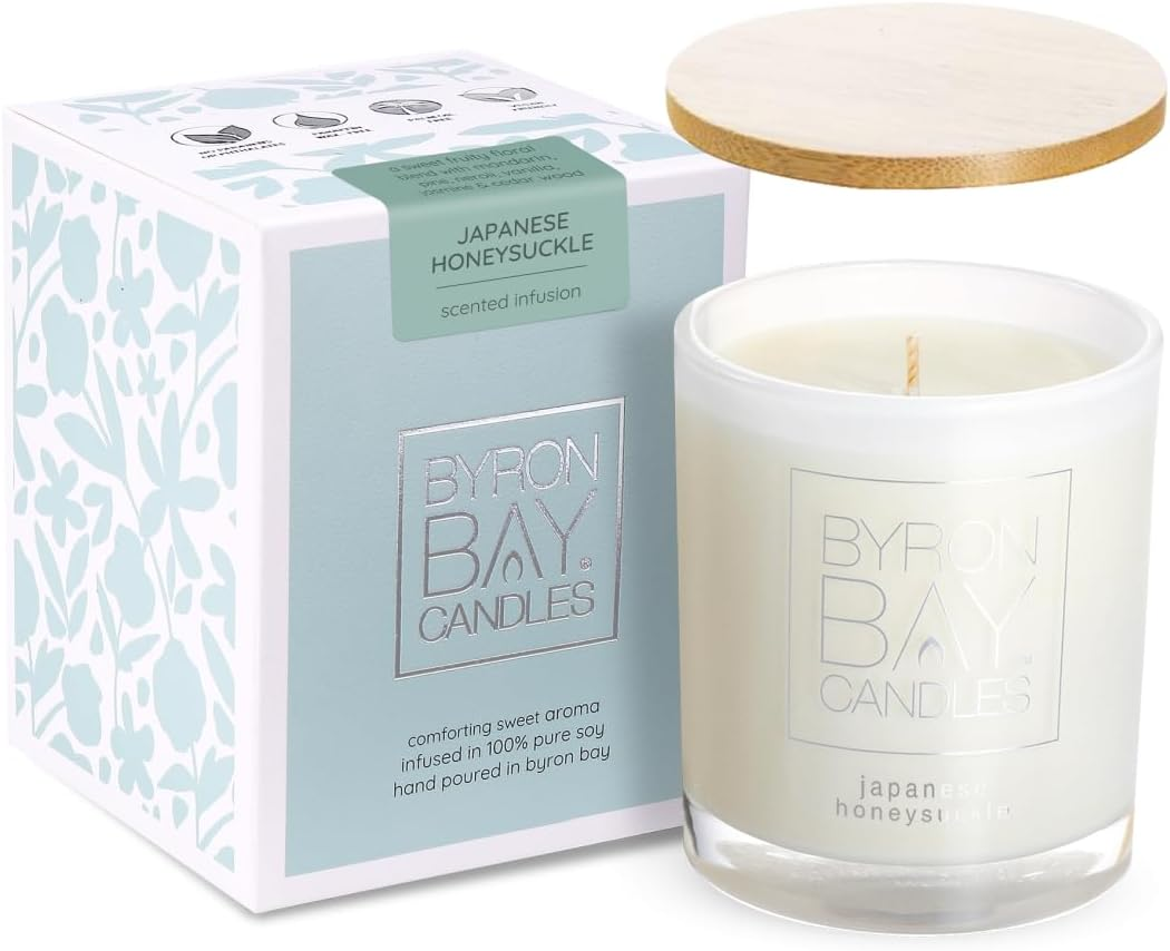 Byron Bay Candles Sweet Japanese Honeysuckle 100% Soy Candle - 50+ Hour Burn - Large Scented Candles 300G Wax Weight- Australian Made Eco-Friendly Aromatherapy - Perfect Candle Gift, Birthday Gift image number 1