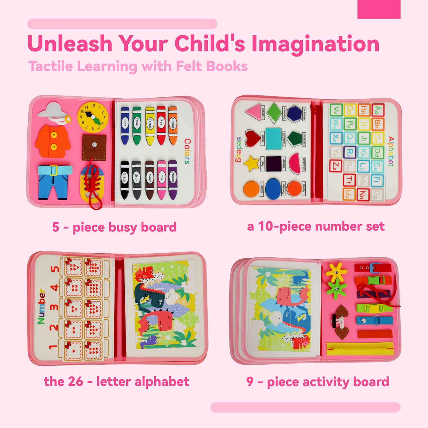 TUNJILOOL Montessori Busy Board - 8-In-1 Sensory Activity Book with Detachable Pages, Travel-Friendly Learning Toy for Fine Motor Skills & Preschool Education