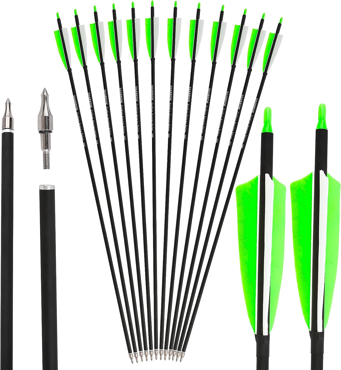 ZSHJGJR 30 Inch Archery Carbon Arrows Hunting Arrows with 4&rdquo; Turkey Feather Targeting Practice Arrows Spine 500 for Compound & Recurve & Traditional Bow 6/12Pcs