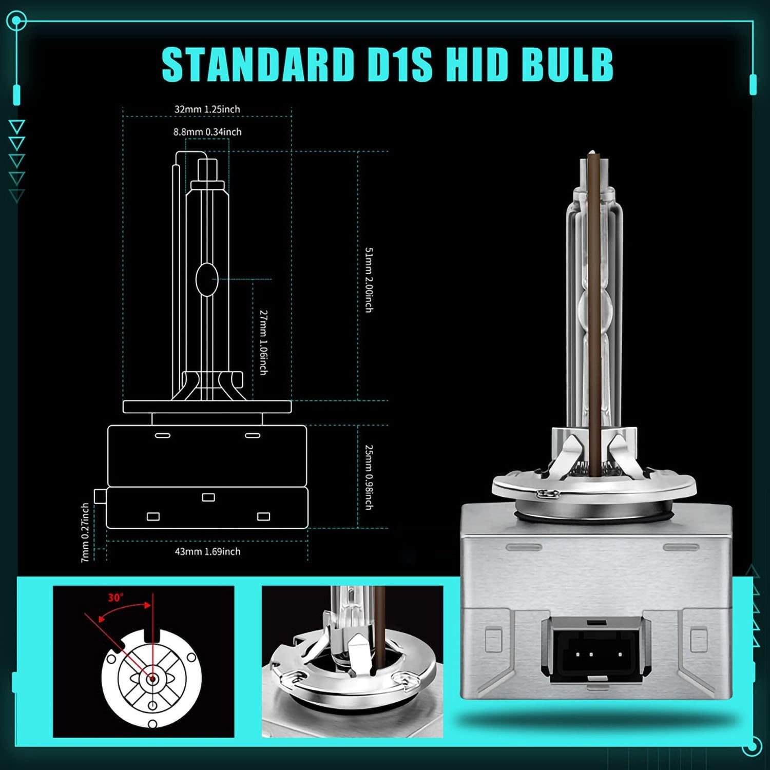 D1S 8000K Xenon HID Headlights Bulb 35W 12V Car Headlamp Replacement Bulbs for Low High Beam (D1S-Steel Bracket, 8000K) image number 3