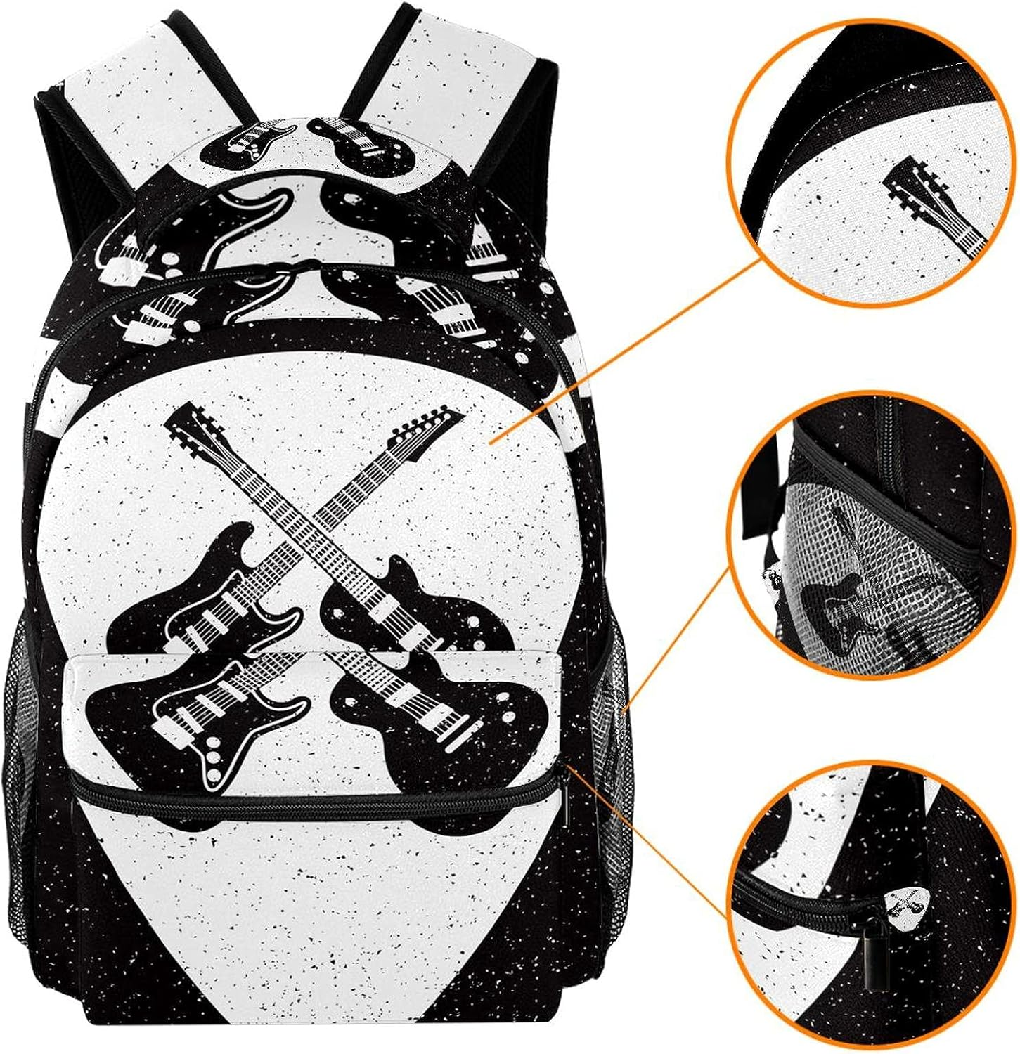 Rock Guitars Pattern Backpack Students Shoulder Bags Travel Bag College School Tote Backpacks image number 1