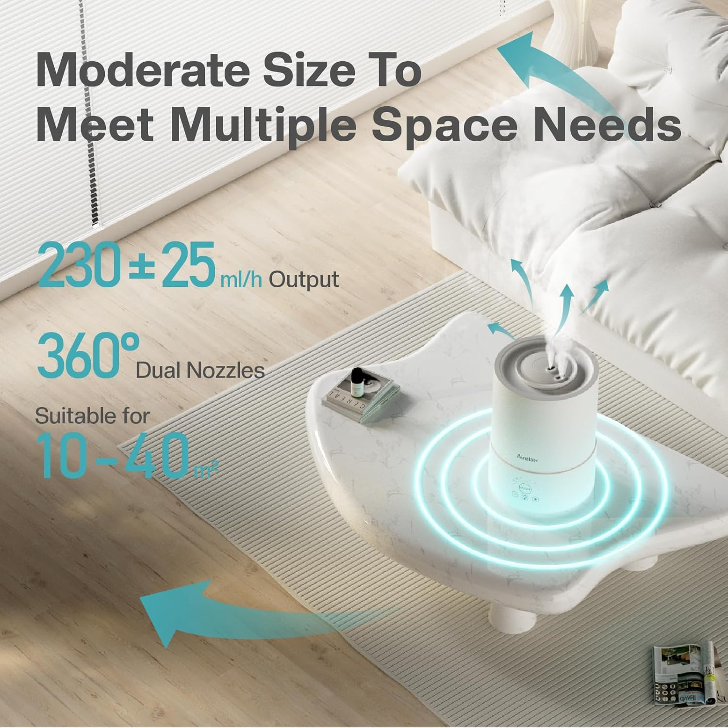 Airelax Humidifier 2.5L Air Humidifier for Bedroom Baby Room Cool Mist Small Humidifier with 360&deg; Dual Nozzles, Top Fill, Quiet Sleep Mode, Auto Shut Off, Humidifier & Oil Diffuser & Night Light image number 1