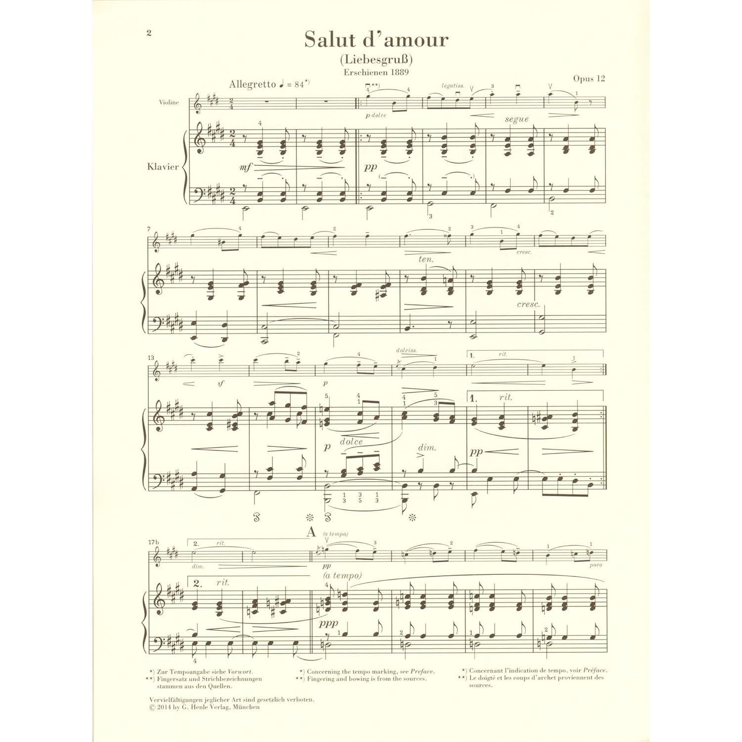 Salut D'Amour Op. 12 F&uuml;r Violine Und Klavier image number 3