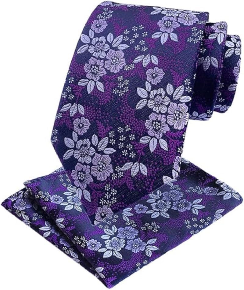 Mens Cravat Set Luxury Floral Pattern Wedding Necktie with Pocket Square Set image number 3