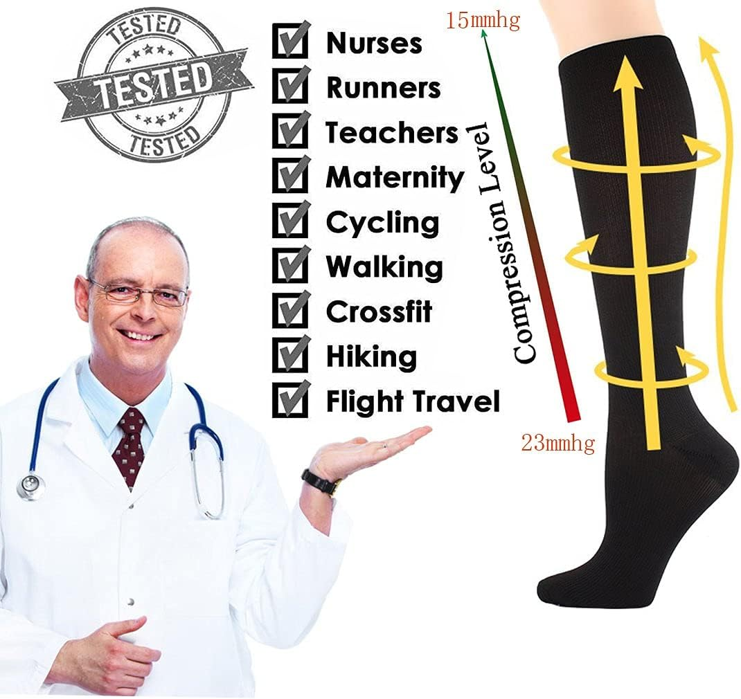 Compression Socks Medical Wide Calf S/M/L/XL/XXL/3XL/4XL Size Flight Socks15-20 Mmhg for Fatigue, Pain, Leg Swelling, Mens Women Compression Socks