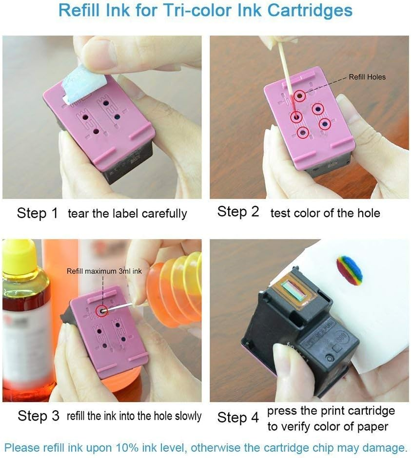 Aomya 5X100Ml Ink Refill Kit for HP 61 60 62 63 950 951 564 920 901 Inkjet Printer Cartridges Refillable Cartridge CIS CISS System with 4 Free Syringes (2 Black, 1 Cyan, 1 Magenta, 1 Yellow) - Black,Yellow image number 5