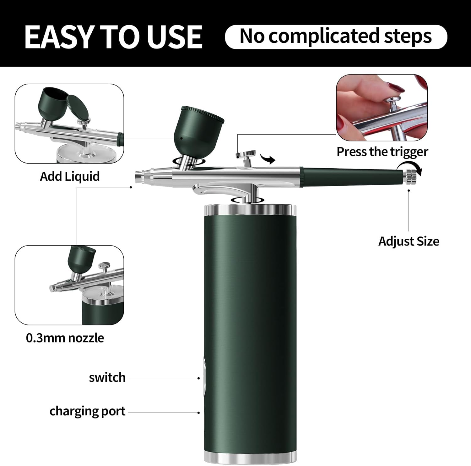 Handheld Face Chiselizer Airbrush Set Compressor USB Rechargeable Cordless Airbrush Dry Skin Replenishing Spray Face Mist Machine