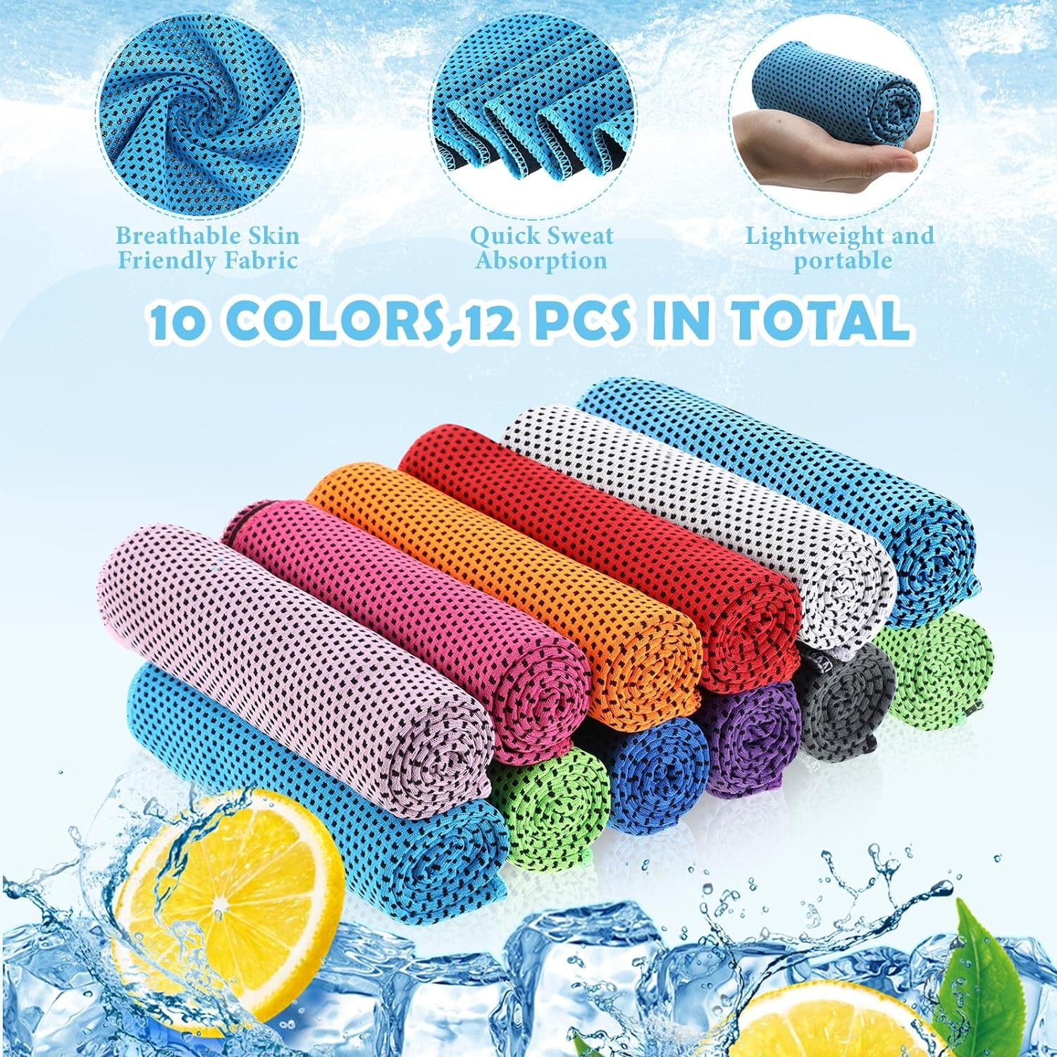 12 Pack 32 X 12 in Cooling Towels Bulk for Neck and Face Microfiber Ice Towel Sweat Towels Breathable Soft Chilly Towel Portable Cool Neck Rags for Yoga Sport Gym Workout Fitness (Mixed Colors) - Grey image number 6
