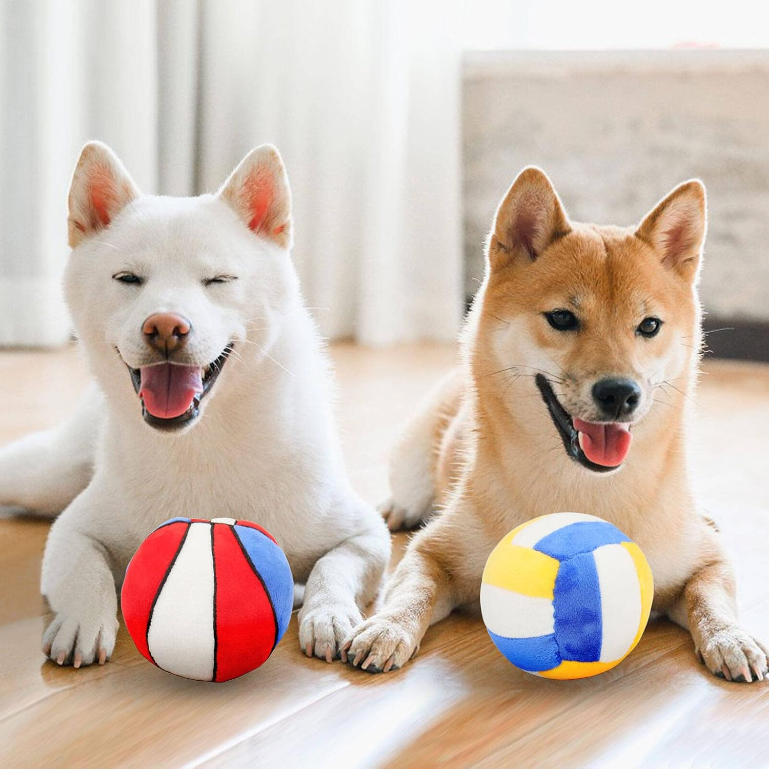 2PCS Interactive Dog Toys Dog Balls Suitable for Small and Medium Dogs, Squeaky Plush Dog Toys, Puppy Teething Chew Toys, Dog Christmas Birthday Gifts, Pet Dog Basketball Volleyball image number 1