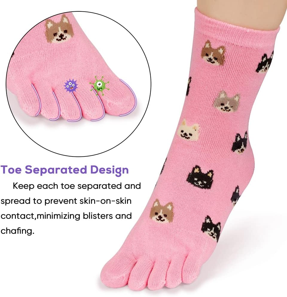 Toe Socks Cotton Crew Five Finger Socks Running Athletic for Men Women 5 Pack - 5 Color In 1 image number 3