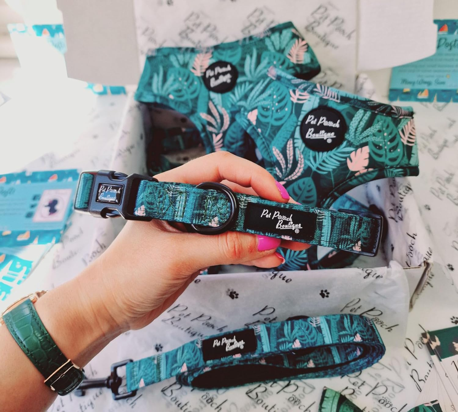 Boho Leaves Medium Dog Collar