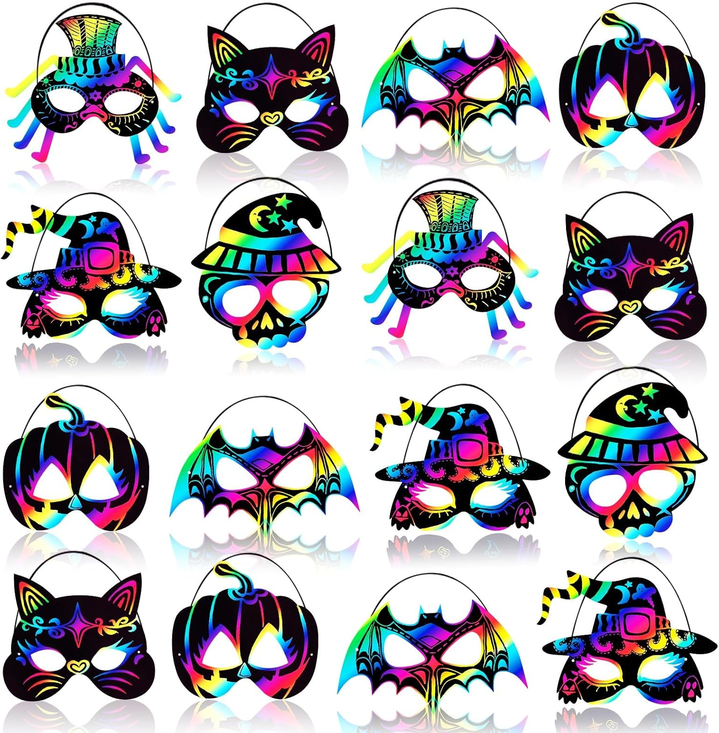 36 Pieces Halloween Scratch Masks for Kids and Adults, Halloween Class, Crafts for Kids, Bulk Halloween Party Games, Magic Scratch Paper, Accessories for Bats, Witches, Pumpkins, image number 4