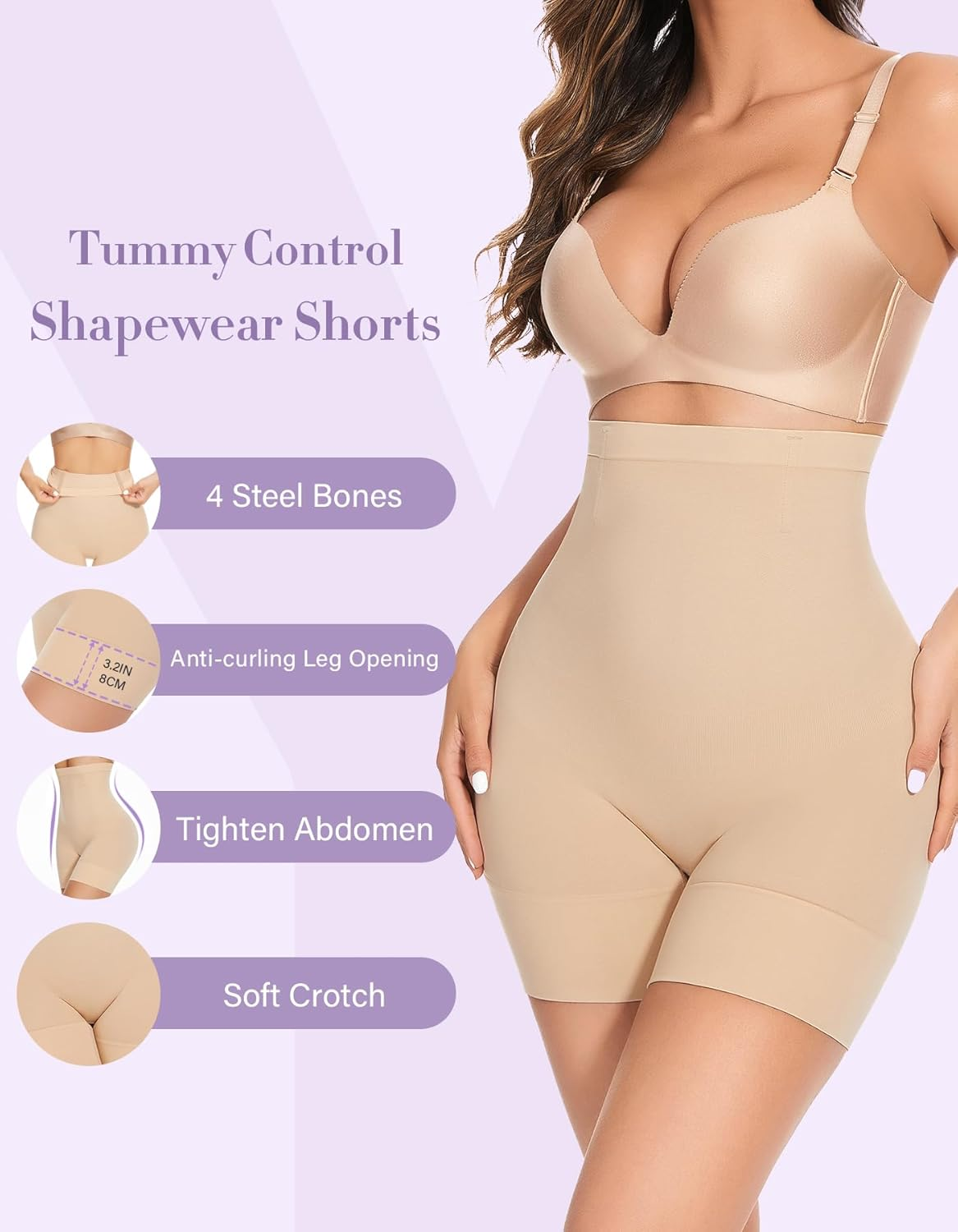 YADIFEN Shapewear Tummy Control Shorts Girdle for Women Thigh Slimmer High Waisted under Dress image number 6