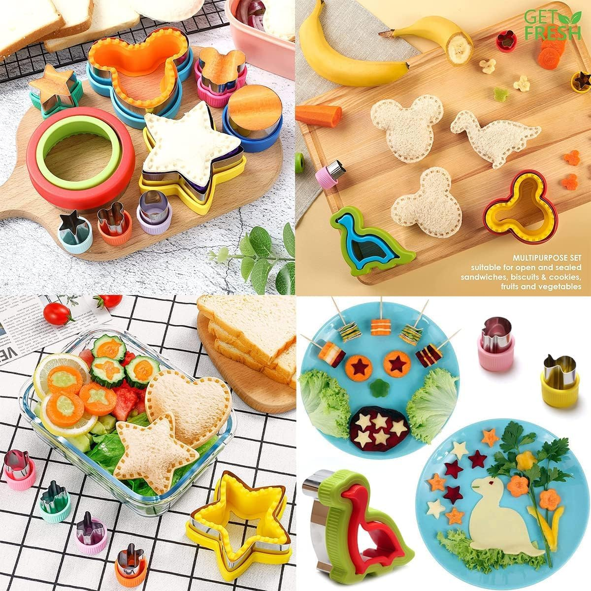 20Pcs Sandwich Cutter and Sealer Set for Kids, Stainless Steel Uncrustable Sandwich Maker Decruster Cookie Cutters Fruit Vegetable Cutter Lunch Bento Box with Heart Square Dinosaur Star Circle Shapes, image number 5