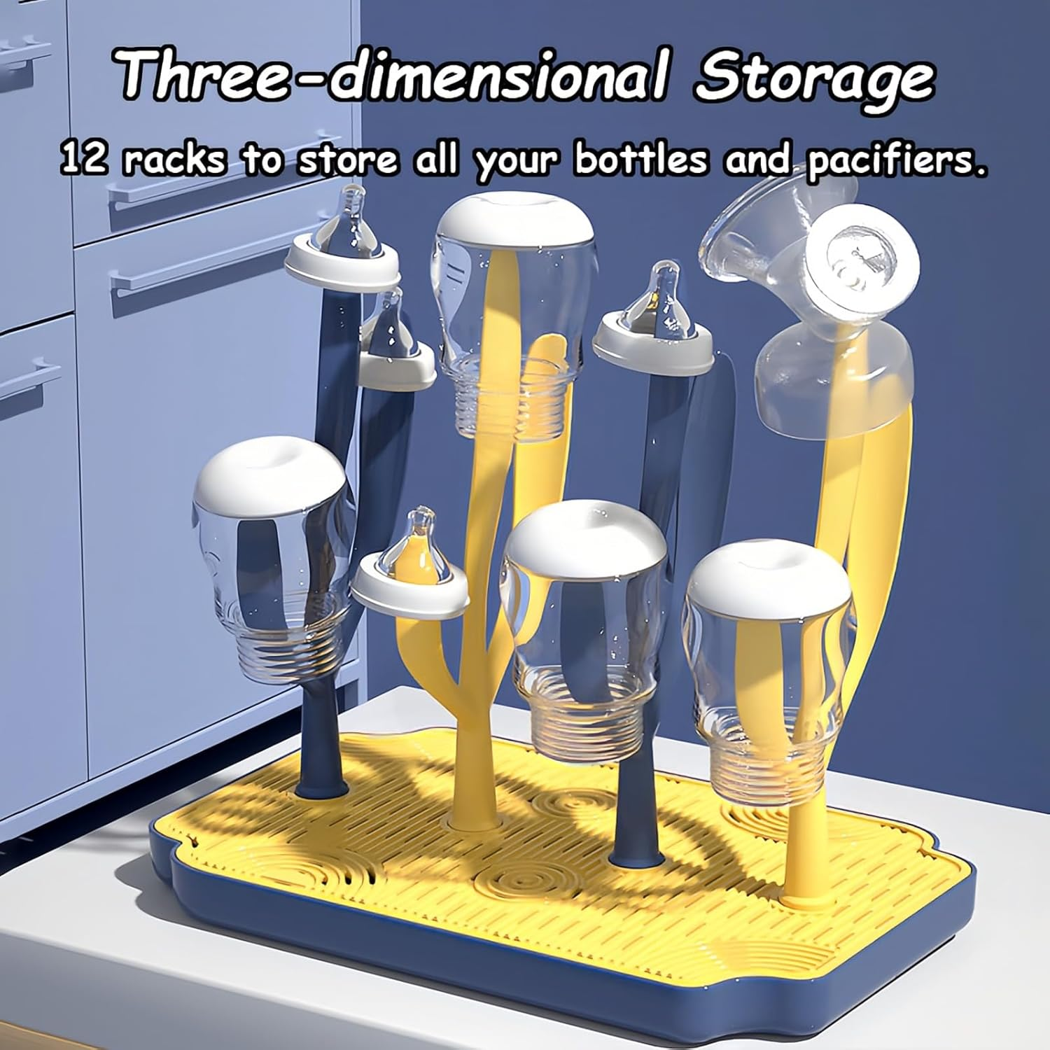 Baby Bottle Drying Rack, Vertical Bottle Dryer Holder with Detachable Design, ABS Material, Space-Saving & Fast Drying for Baby Bottles, Pacifiers, and Accessories (Blue) - Blue image number 2