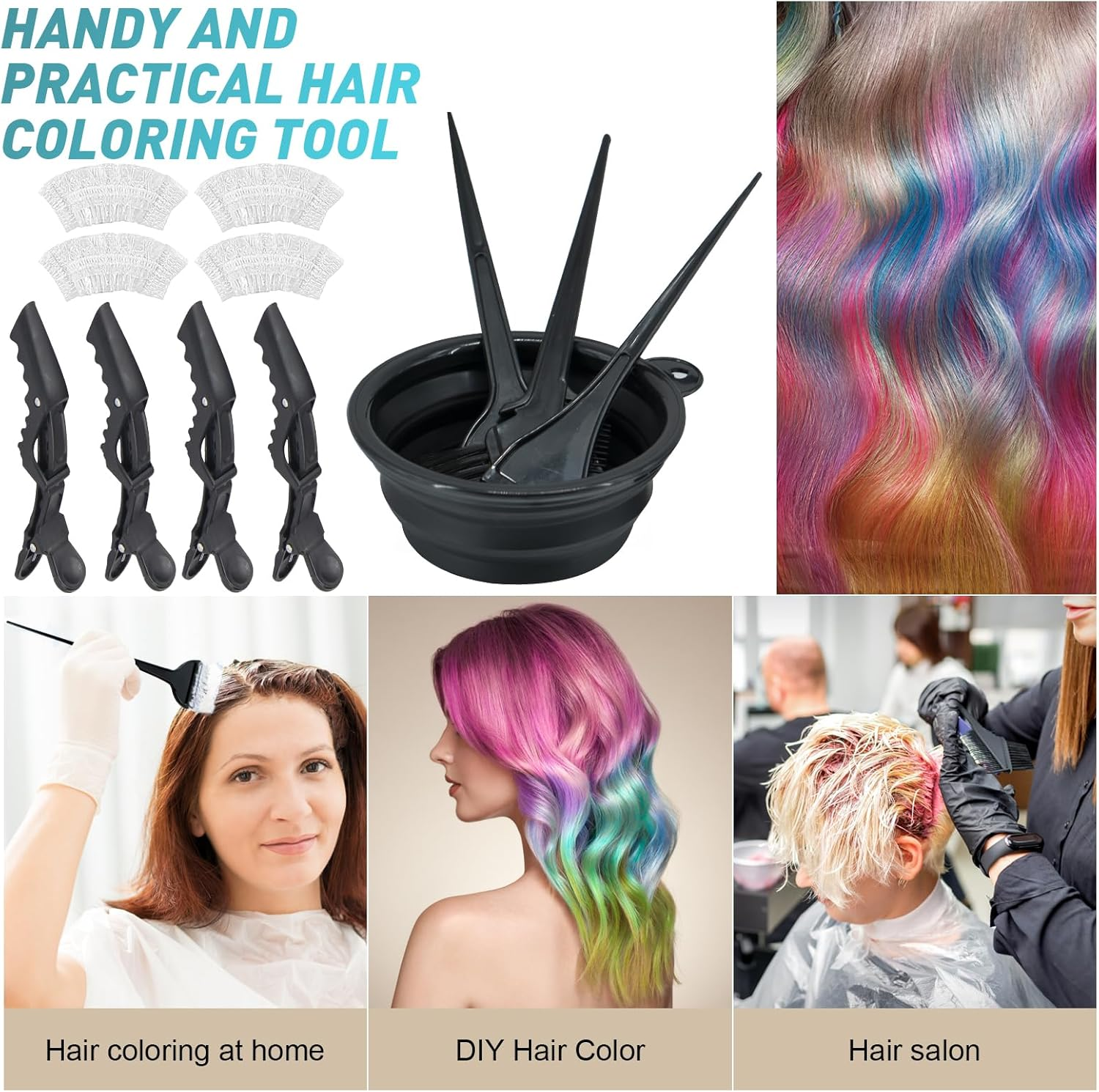 Xarchy Hair Dye Brush and Bowl Set, 12 Pcs Hair Coloring Applicator- Hair Color Mixing Bowls, Hair Dye Brush, Coloring Applicator Brushes, Ear Cover, Hair Clips, for Hair Coloring Hair Bleaching Tools image number 6