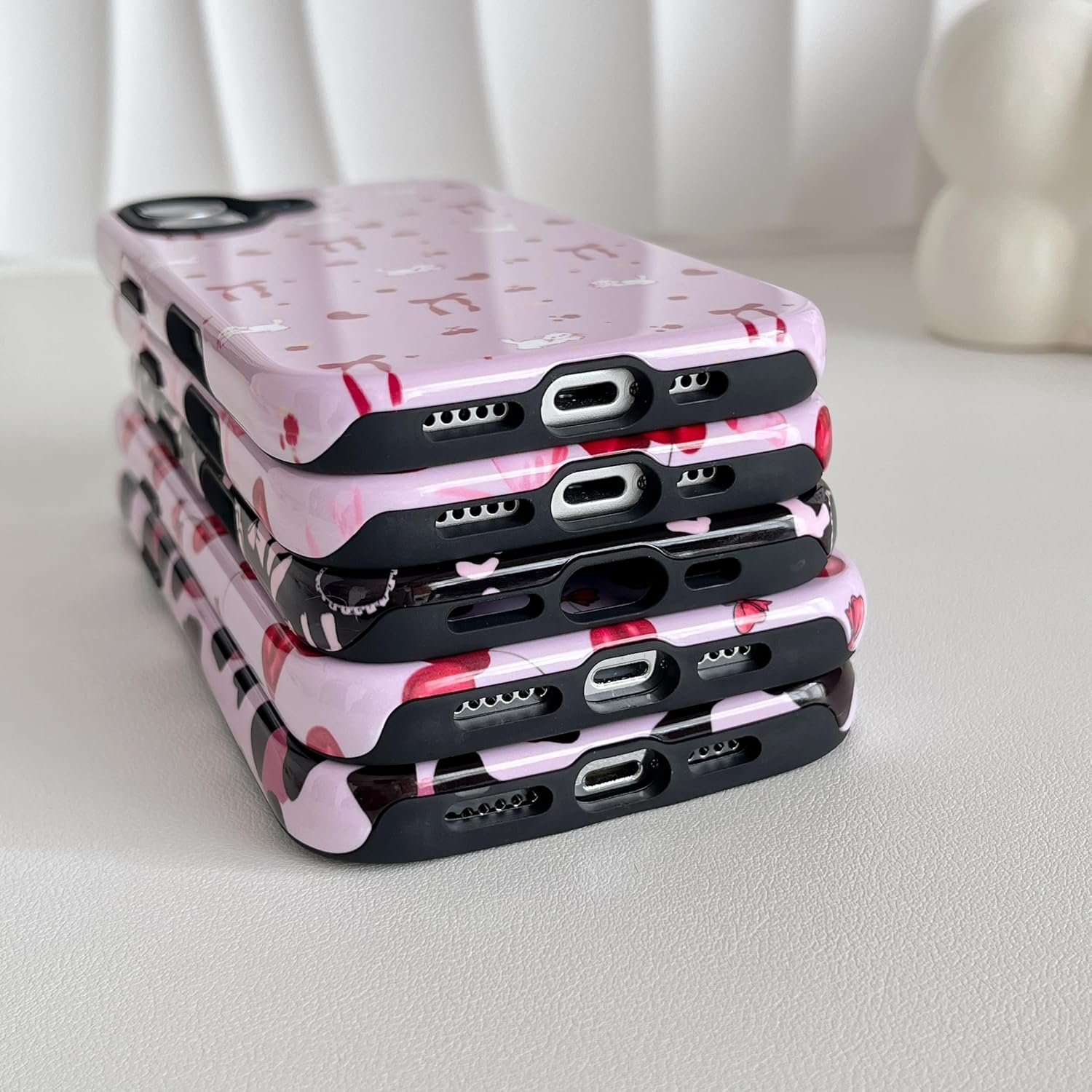 DEFBSC Case for Iphone 16 Pro Max, Cute Pink Bow Cherry Print Aesthetic Trendy Pattern for Women Girls Slim Durable Bumper Shockproof Hybrid Hard Back Phone Cover, Big Ribbon/Glossy