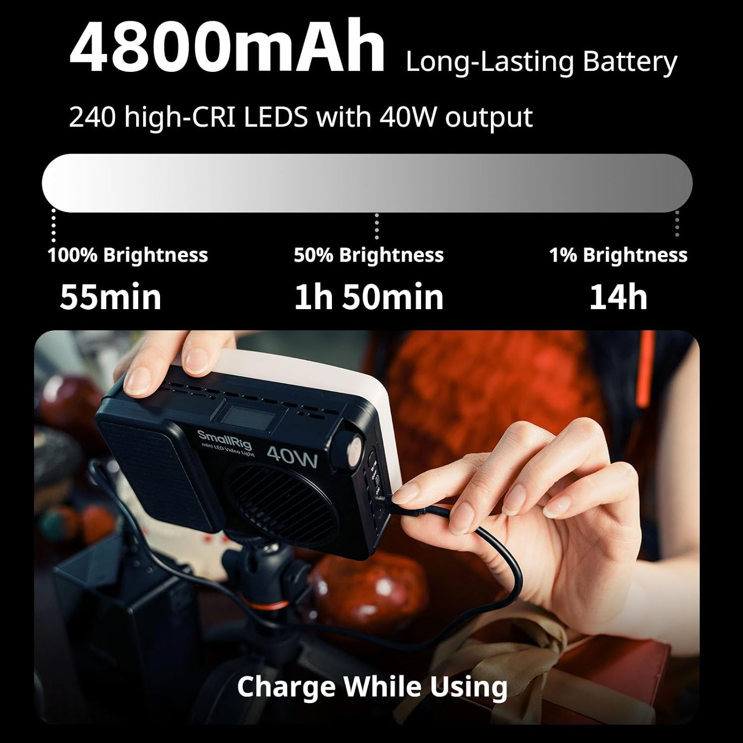 Smallrig RM 40C Mini LED RGB Video Light, 4800Mah Battery, LCD Display, Portable Camera Light for Tiktok Youtube Content Creators Photographer Gifts, 2500K-10000K CRI 96 TLCI 99, Magnetic Mount - 5359 image number 3