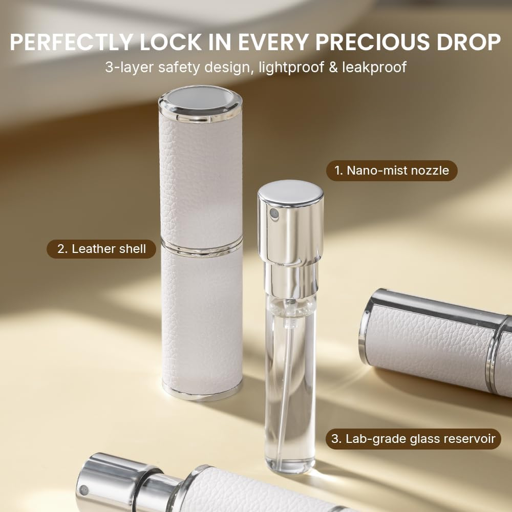 Cryslora Perfume Atomiser, Rotary Press Leather Refillable Perfume Bottle, High-End Portable Dispenser Bottle for Gift or Traveling, 8 Ml (Red) - B-Black image number 7