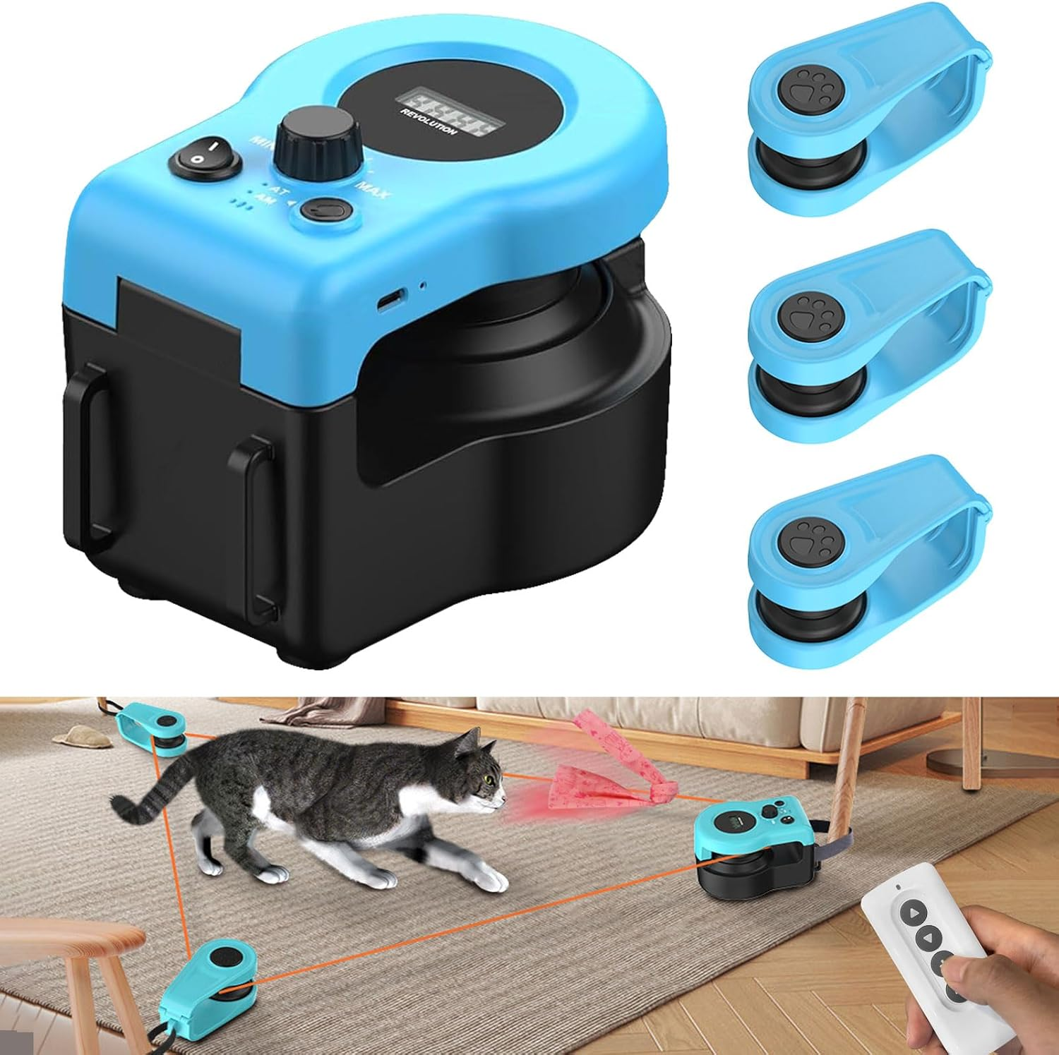 New Upgraded Remote Control Cat Toy - Smart Auto Moving Feather Teaser, USB Rechargeable, Mouse Sound Simulation - Indoor Exercise Wheel for Cats to Reduce Anxiety & Boredom