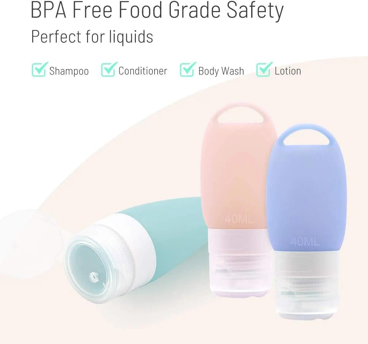 Travel Bottle Set, Refillable & Leak-Proof Silicone Travel Containers, Portable Squeezable Travel Tubes, Compatible with Shampoo, Lotion, Soap, Body Wash &ndash; 3 Packs with Keychain - Haheihei