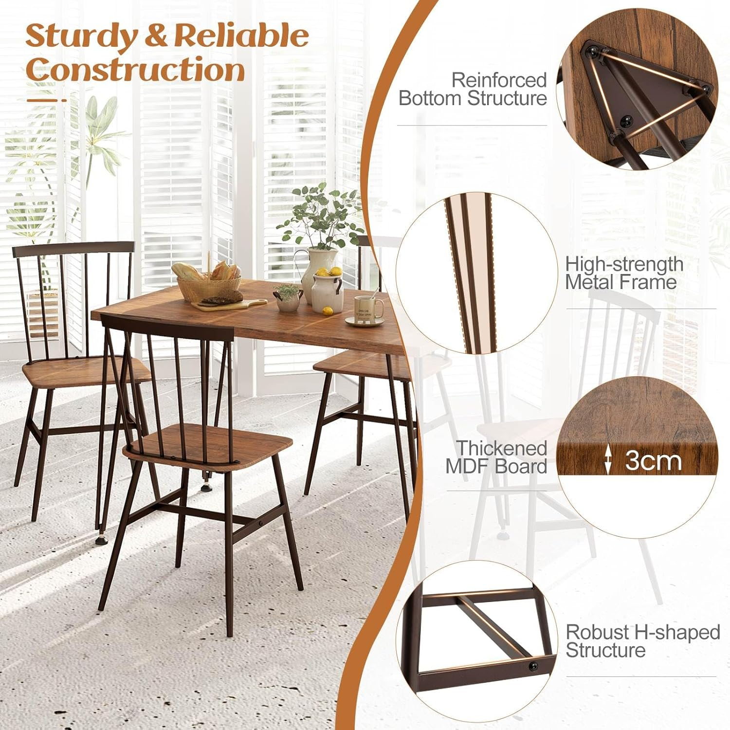 Giantex 5Pcs Dining Table Set for 4, Modern Kitchen Dining Room Furniture Set W/Kitchen Table, 4 Chairs, 360&deg; Swivel Feet, Metal Frame, Dinette Set for Small Place Home Office Breakfast Nook (Walnut) image number 1