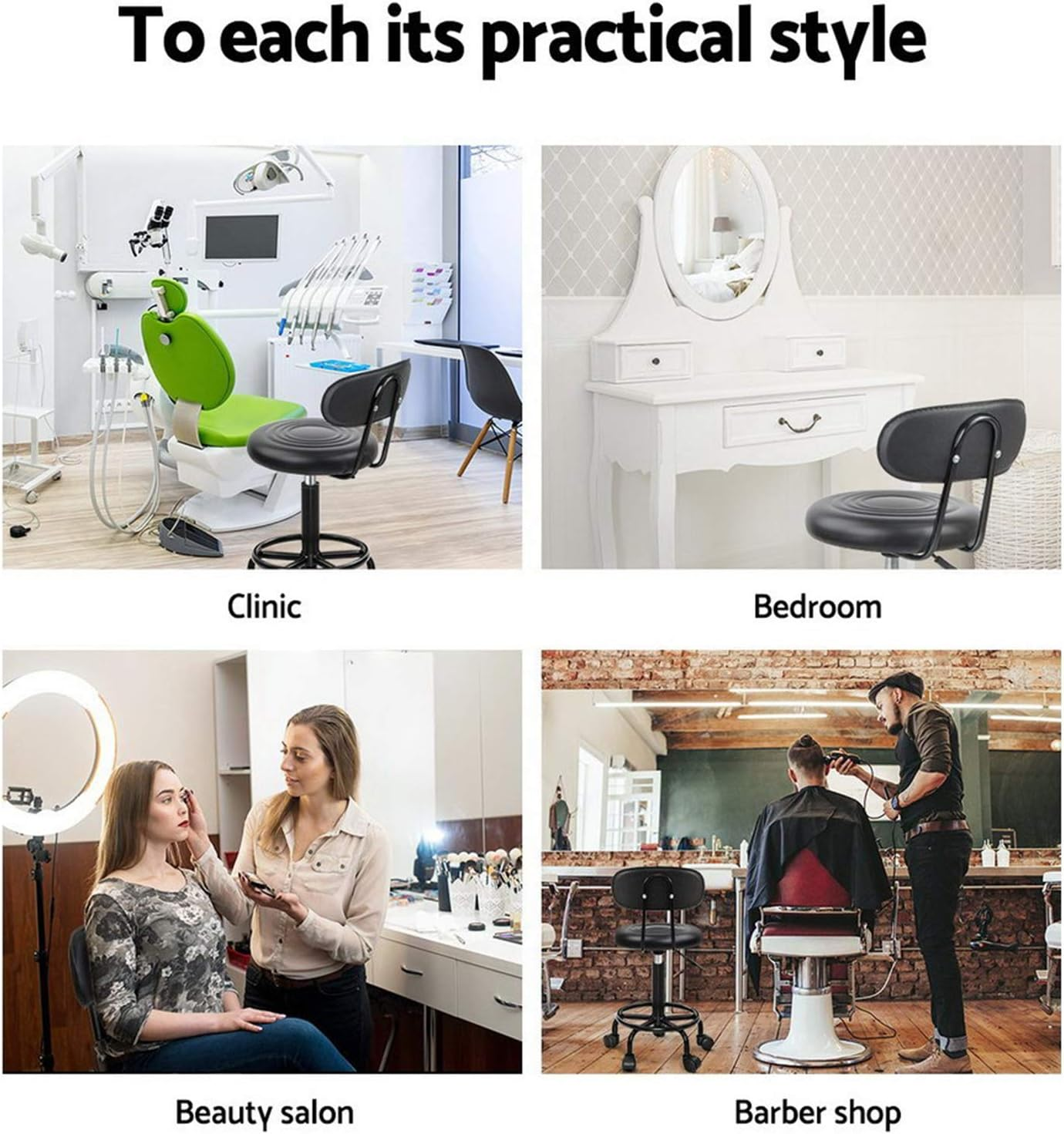 Artiss round PU Salon Stool, Bar Stools Swivel Lounge Drafting Chair Piano Guitar Seat Barber Chairs Outdoor Spa Indoor Home Office Kitchen Furniture, with Backrest Hydraulic Lift Black image number 3