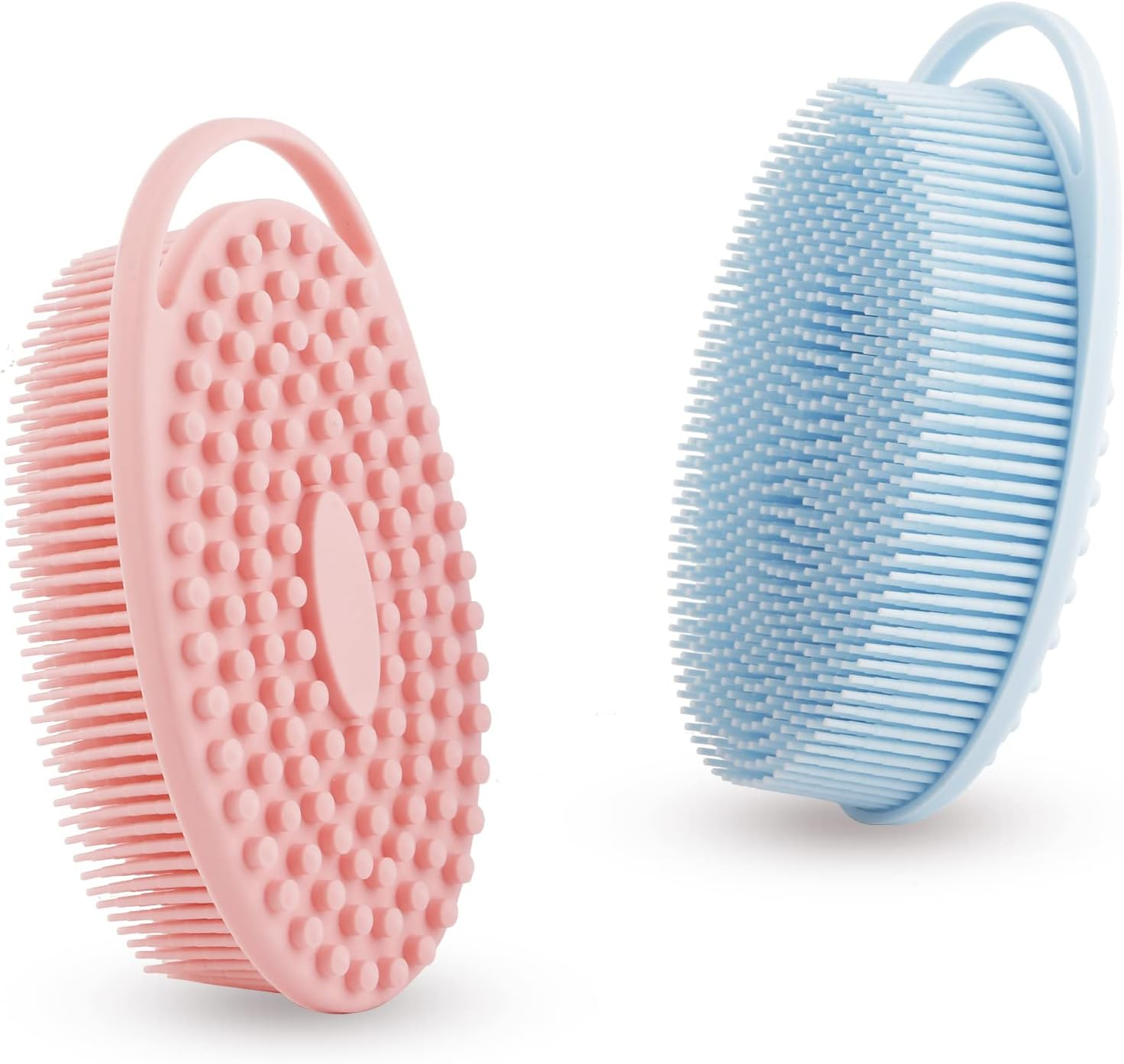 Soft Silicone Body Scrubber 2 PCS Silicone Body Shower, Silicone Loofah 2 in 1 Bath and Shampoo Brush, Body Scrubber Shower Cleaning Exfoliating Use for Sensitive Skin, Lather Well(Pink and Blue) image number 2