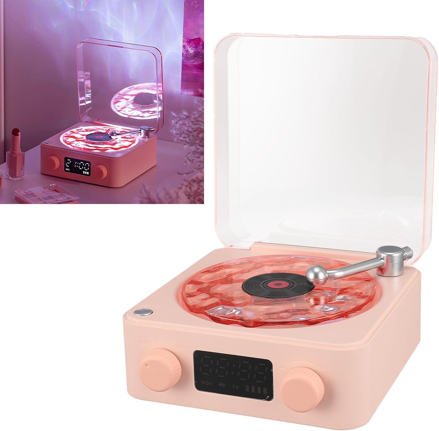 Jiawu the Waves Player, Waves Bluetooth Speaker, Creative Vintage Record Player Style Speaker with Adjustable Ambient Light for Bedroom, Ocean Sound White Noise Wave Speaker (Green)